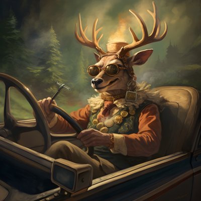 叼着雪茄的鹿驾驶敞篷汽车 1 作者 Kurt Heppke