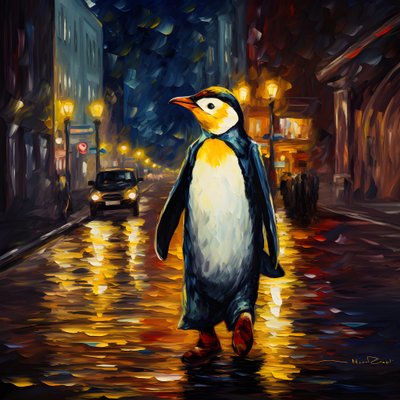 一只穿着西装的企鹅在街上奔跑 1 作者 Kurt Heppke