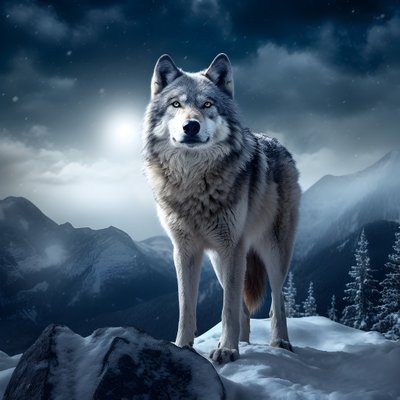 一只威风凛凛的灰狼站在白雪皑皑的山峰上 1 作者 Kurt Heppke