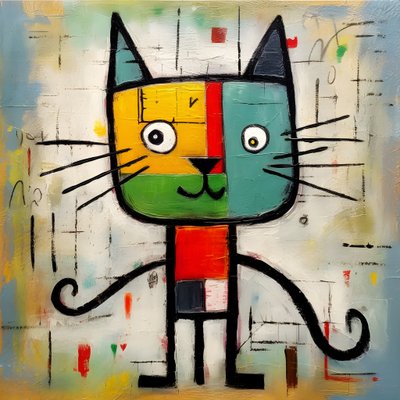 毕加索、琼-米罗和巴斯奇亚风格的可爱猫咪 1 作者 Kurt Heppke