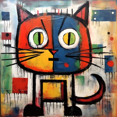 可爱的猫，毕加索、胡安·米罗和巴斯奎特的风格 2 作者 Kurt Heppke