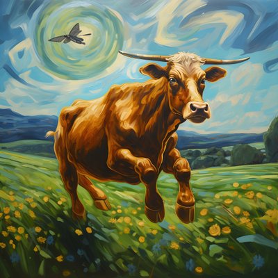 牛飞过绿色的草地 1 作者 Kurt Heppke