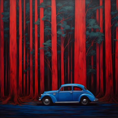 红色森林里的蓝色汽车2 作者 Kurt Heppke