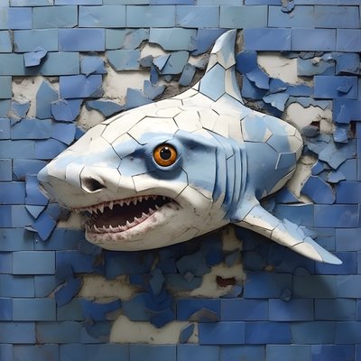旧墙上画着脸的蓝鲨 2 作者 Kurt Heppke