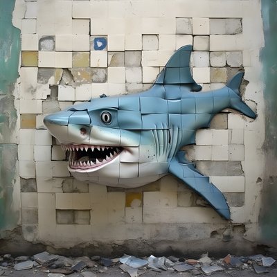 旧墙上的画脸蓝鲨 3 作者 Kurt Heppke