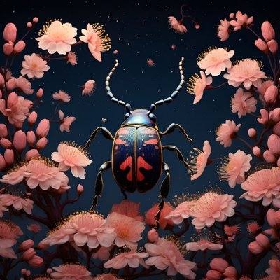 背景为蘑菇的甲虫插图 2 作者 库尔特赫普克