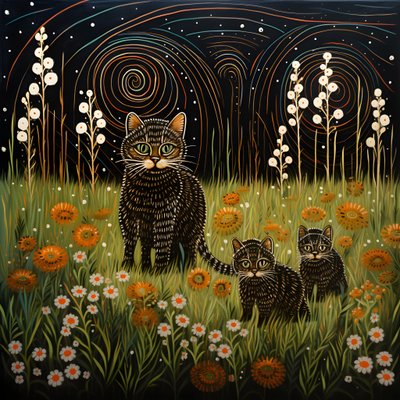 一只猫在屋前高高的绿草丛中给她的小猫喂奶 1 作者 Kurt Heppke
