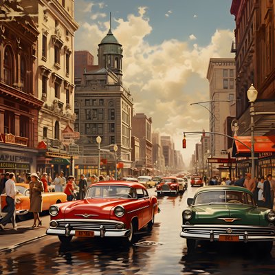 50 年代的城市，红色汽车 3 作者 Kurt Heppke