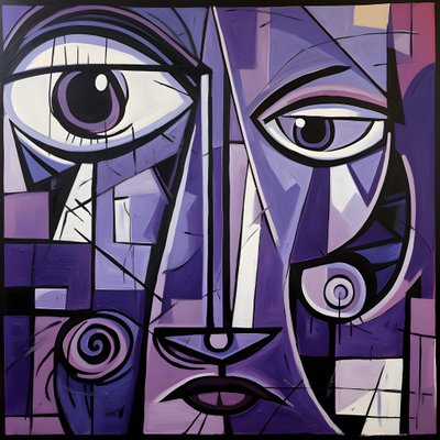 带紫色眼睛的紫色和灰色几何画 1 作者 Kurt Heppke