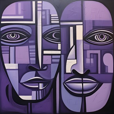 紫色和灰色的几何绘画与紫色的眼睛3 作者 Kurt Heppke