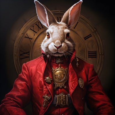 男性拟人化控制论手表朋克机器人兔子，穿着红色礼服 3 作者 Kurt Heppke