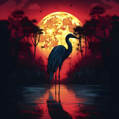 水和一只大鸟站在满月的夜景中 2 作者 Kurt Heppke