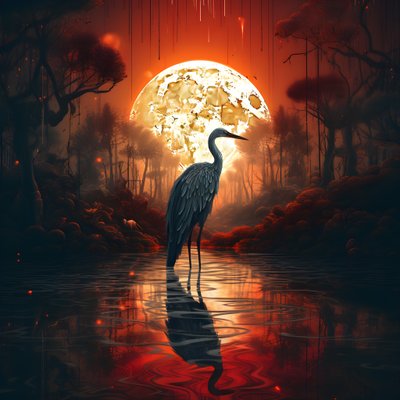 水和一只大鸟站在满月的夜景中 3 作者 Kurt Heppke
