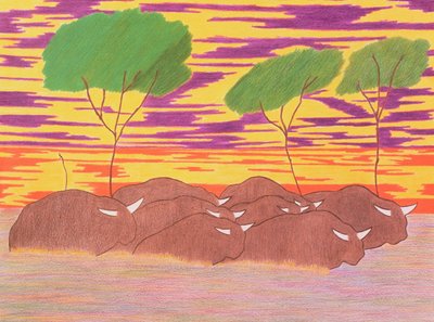 水牛进行曲》，2004 年（纸上彩色铅笔） 作者 柯蒂斯·L·米勒