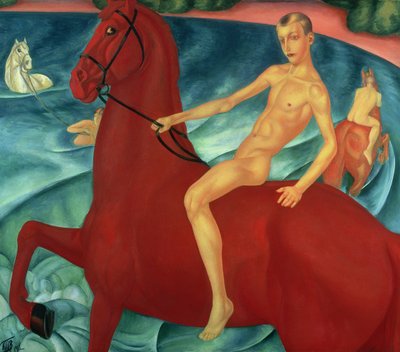 沐浴红马，1912年 作者 Kuzma Sergeevich Petrov Vodkin