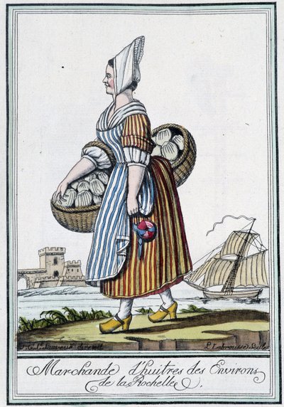 拉罗谢尔 (Charente Maritime) 附近的 oyitres 商人 - J. Grasset St Sauveur 着的“”Encyclopédie des voyages”，巴黎德隆 作者 LF Labrousse
