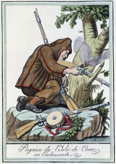 埋伏在科西嘉岛的农民--载于J. Grasset St Sauveur的 "Encyclopédie des voyages", Deron, Paris 作者 LF Labrousse