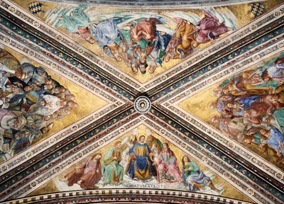 乔瓦尼-达-费索莱（Giovanni da Fiesole）（又名弗拉-安吉利科（Fra Angelico）和卢卡-西格诺雷利（Luca Signorelli））的壁画拱顶，奥尔维耶托大教堂圣布里齐奥圣母教堂。意大利 作者 L Fra Angelico and Signorelli