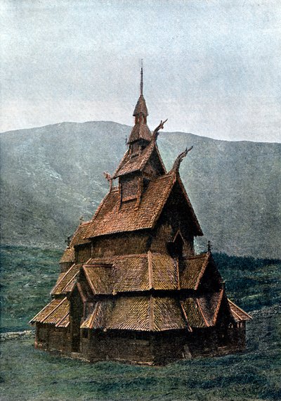 挪威Sogn og Fjordane的Borgund木板教堂，约1890年 作者 L·布朗热