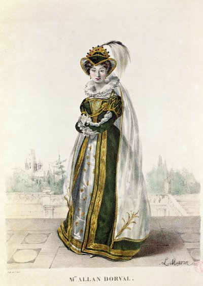 玛丽·多尔瓦尔（1798-1849）由维克多·雨果（1802-85）在马里昂·德洛梅（Marion Delorme）在圣马丁剧院（Theatre de la Porte Saint-Martin）拍摄，由F. Noel雕刻 作者 L. Marin