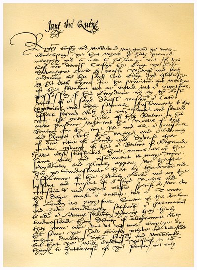 简·格雷夫人的信（1553年7月10日给威廉·帕尔）。 作者 简·格雷夫人