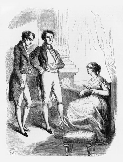 Rastignac介绍了德纳金根夫人，来自Honore de Balzac（1799-1850）的&39;Le Pere Goriot&39;的插图 作者 莱讷