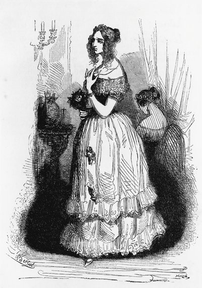 朗热公爵夫人的插图，巴尔扎克 (Honore de Balzac，1799-1850 年) 的小说，来自多卷集《人类喜剧》，莱恩版画 作者 莱恩莱恩