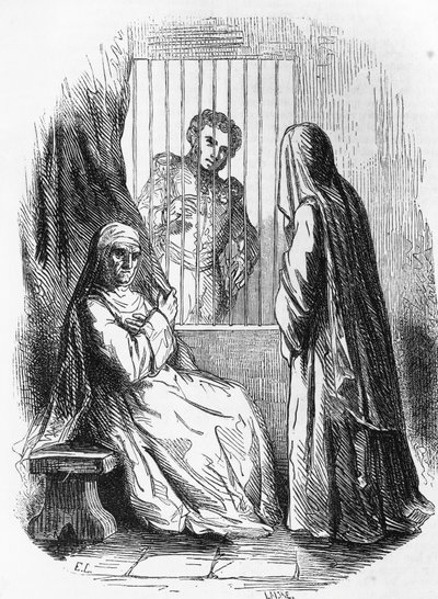 朗热公爵夫人的插图，巴尔扎克 (Honore de Balzac，1799-1850 年) 的小说，来自多卷集《人类喜剧》，莱恩版画 作者 莱恩莱恩