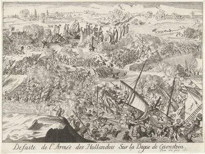 Strijd om de Kauwensteinse dijk，1585 年
荷兰军队在考文施泰因堤坝上的失败（标题见实物） 作者 兰伯瑞克因