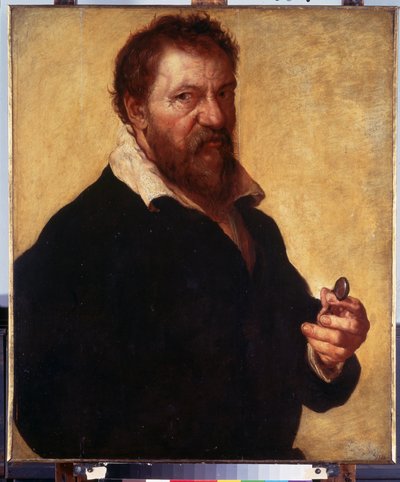 Autoportrait（自画像）。艺术家手持眼镜的肖像。兰伯特-伦巴第（1505-1566 年）的画作 作者 兰伯特·隆巴德