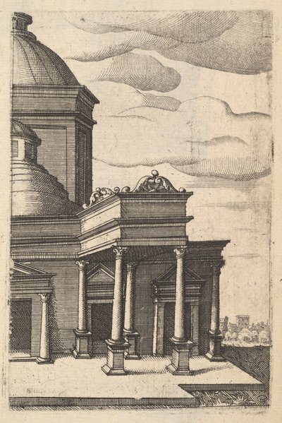 建筑物[Templum Veneris]的局部视图，来自 "Ruinarum variarum fabricarum... "系列，1554。 作者 兰伯特·苏维乌斯