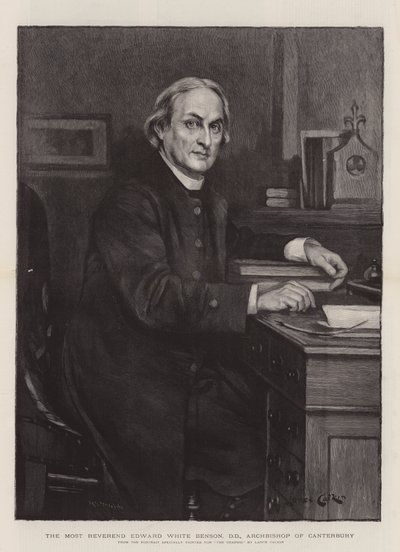 坎特伯雷大主教爱德华-怀特-本森副主教（雕刻）（The Most Reverend Edward White Benson, DD, Archbishop of Canterbury）。 作者 兰斯·卡尔金