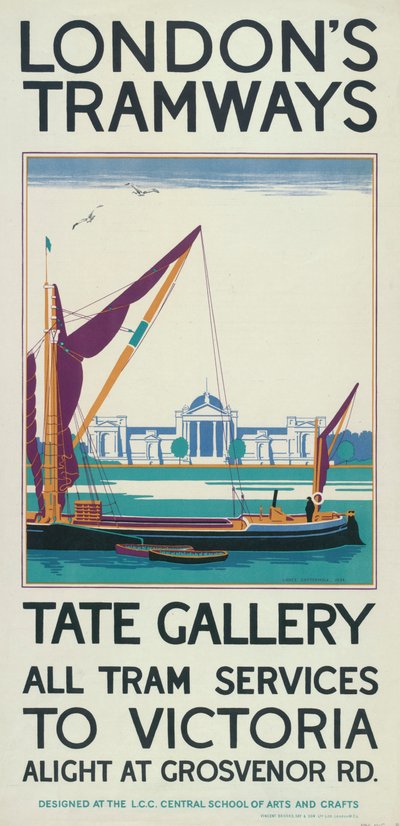 泰特画廊"，伦敦郡议会LCC电车公司的海报，1925年 作者 兰斯·卡特莫尔