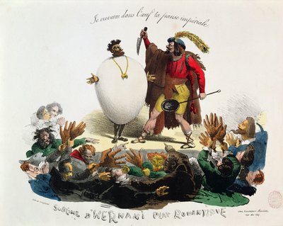&39;Hernani Sublime，一个浪漫的菜&39;，由维克多·雨果（1802-85）创作的Hernani漫画（1802-85）c.1830（另见162741） 作者 Langlume
