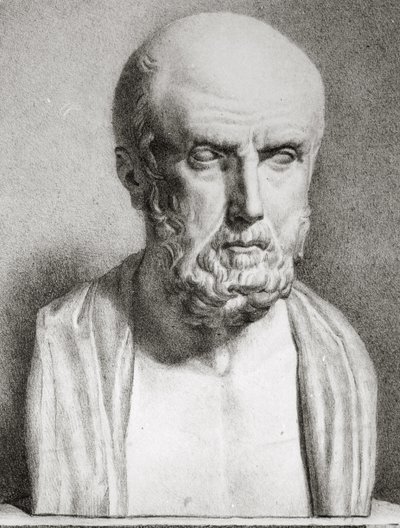 希波克拉底的肖像c.460-c.377 BC，19世纪上半叶的石版bw照片细节163525 作者 Langlume