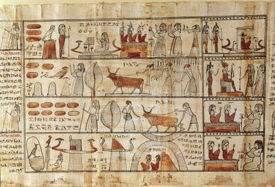 农业场景，详细信息来自Tsekhons（纸莎草纸）的死亡之书 作者 Late Period Egyptian