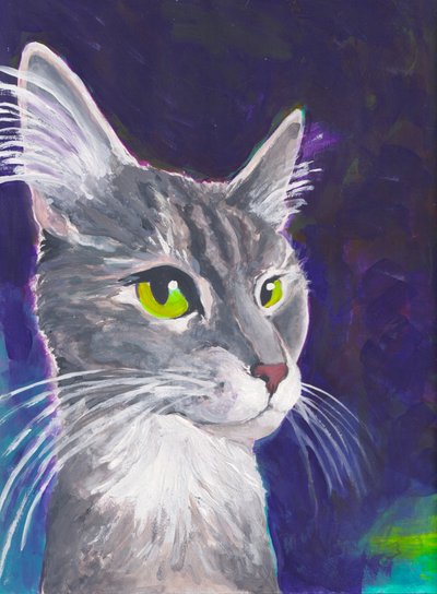 猫狗》，约 2023 年（水彩纸上的丙烯画） 作者 