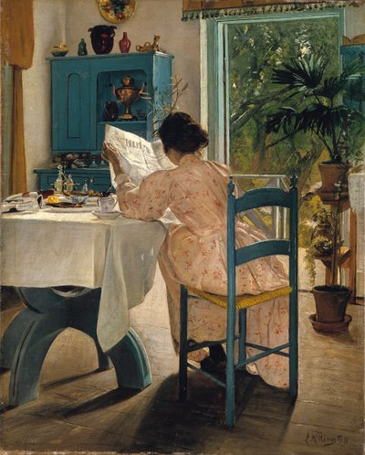 与《早报》一起吃早餐，1898年。 作者 Laurits Andersen Ring