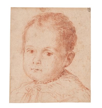 戴珍珠项链的孩子的肖像研究。 作者 Lavinia Fontana