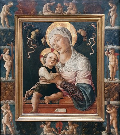 德文：圣母与圣婴，彩绘画框中的小天使圣母与圣婴 作者 Lazzaro Bastiani