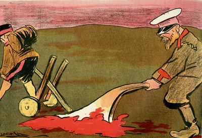 文明之犁——俄罗斯士兵在血腥的战场上耕耘。 1904（平版印刷） 作者 里尔·德·卡马拉