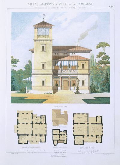 设计自“基于巴黎现代住宅的城镇住宅”，1864年 作者 勒布朗