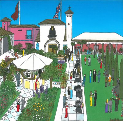 The Roof Gardens，2010，（布面上的丙烯酸和墨水） 作者 李·塞勒斯