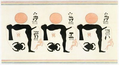底比斯 Byban el Molouk 的情色壁画，选自 Edmonde Francois Jomard 的《埃及描述》，1809-22 年出版（彩色石版印刷）。 作者 莱根蒂尔（之后）