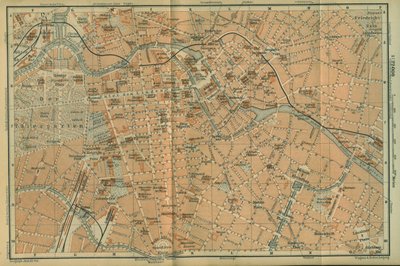 柏林中心的地图，摘自《贝德克尔德国东北部旅游指南》，1892年 作者 莱比锡瓦格纳和德贝斯