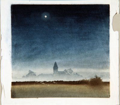 月光下的风景，约 1920 年（木版画） 作者 里奥·弗兰克