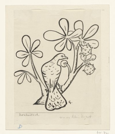 栗树树枝上的鸽子 作者 Leo Gestel（艺术家签名）