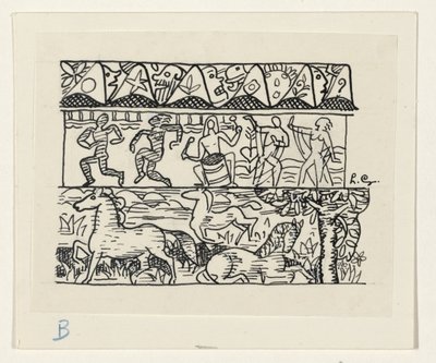 马、跳舞的人和面具 作者 Leo Gestel（艺术家签名）