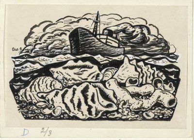 海上轮船与海滩上的贝壳 作者 Leo Gestel（艺术家签名）