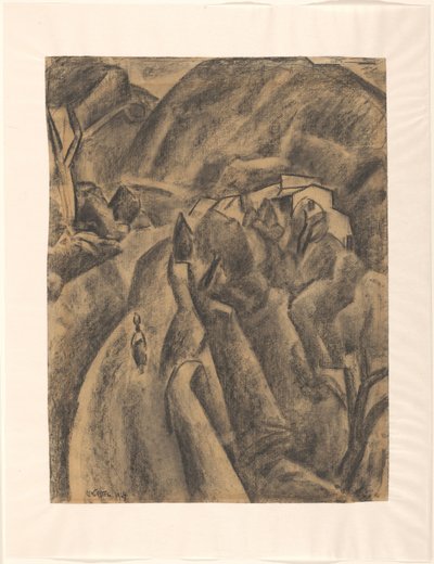 头顶水壶的妇女在穿越高山的路上行走 作者 Leo Gestel（艺术家签名）